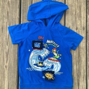 GARANIMALS BLUE HOODED SHIRT SURFING MONSTERS PEEK A BOO SHIRT